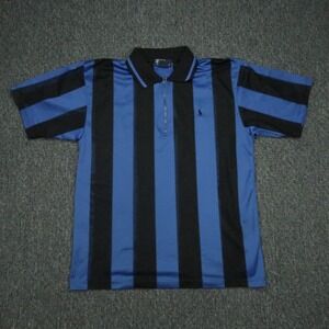 VINTAGE Polo Ralph Lauren Shirt Men Medium Blue Striped Mesh 1/4 Zip